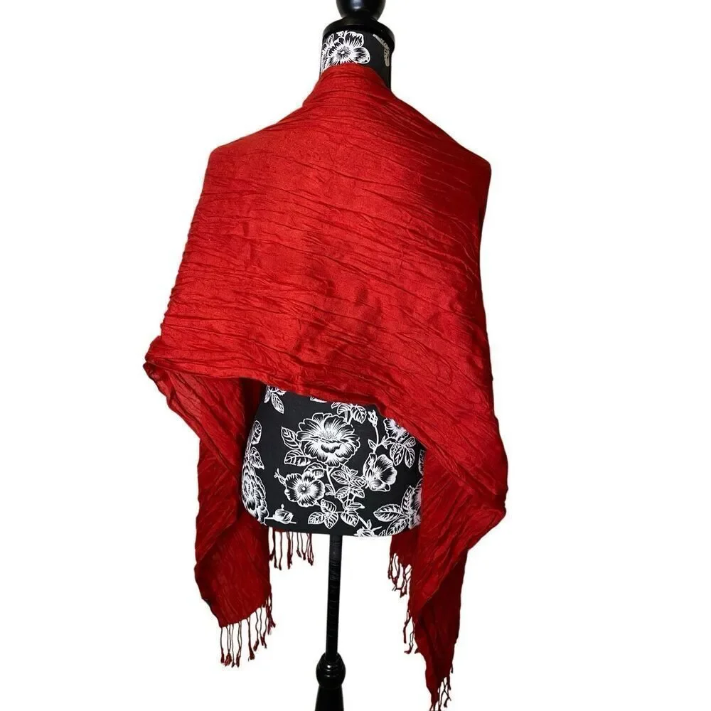 Solid Red Viscose Fringe Scarf Wrap Shawl Lightweight Boho Travel Festival
